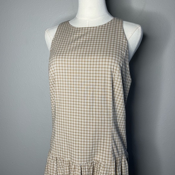 Abercrombie & Fitch Light Brown Check High Neck Drop Waist Sleeveless Midi Dress - Picture 8 of 13